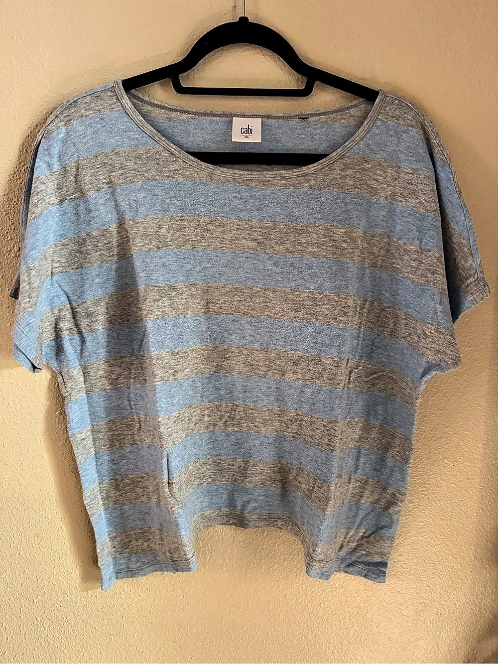Cabi Striped Short Sleeve Top in Blue & Gray Size XS